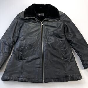 Wilsons Leather Womens MED 100% Leather Zip Fur Lined Bomber Jacket Black MINT